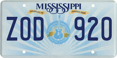 MS license plate ZOD920