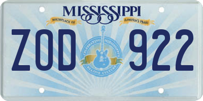 MS license plate ZOD922