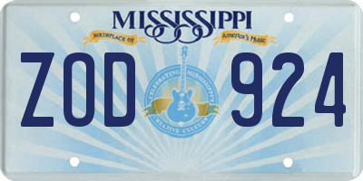 MS license plate ZOD924
