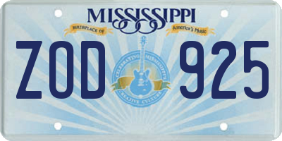MS license plate ZOD925