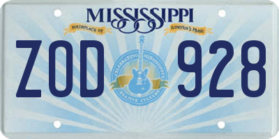 MS license plate ZOD928