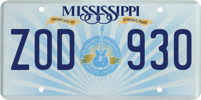 MS license plate ZOD930