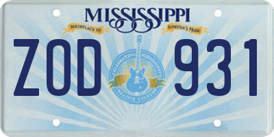 MS license plate ZOD931