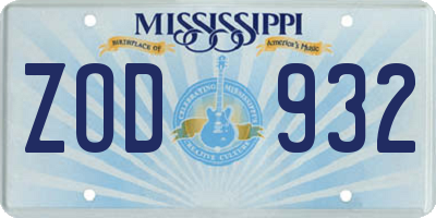 MS license plate ZOD932
