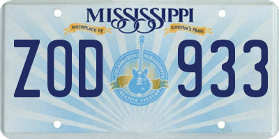 MS license plate ZOD933
