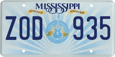 MS license plate ZOD935
