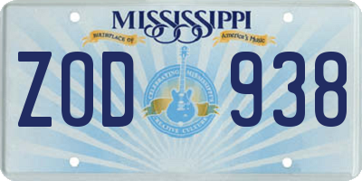 MS license plate ZOD938