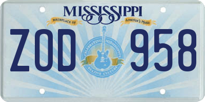 MS license plate ZOD958