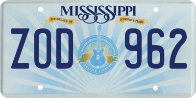 MS license plate ZOD962