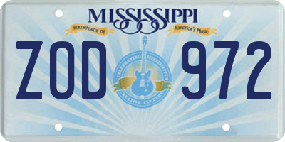 MS license plate ZOD972