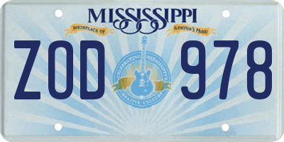 MS license plate ZOD978