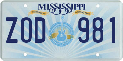 MS license plate ZOD981