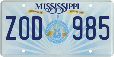 MS license plate ZOD985