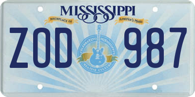 MS license plate ZOD987