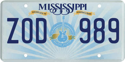 MS license plate ZOD989