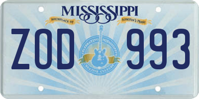 MS license plate ZOD993
