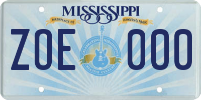 MS license plate ZOE000
