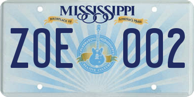MS license plate ZOE002