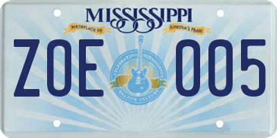 MS license plate ZOE005