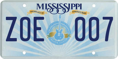 MS license plate ZOE007