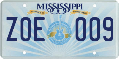 MS license plate ZOE009