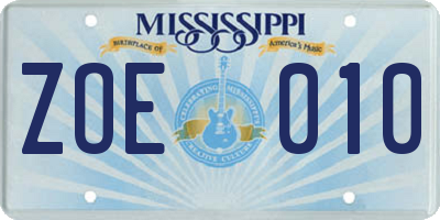 MS license plate ZOE010