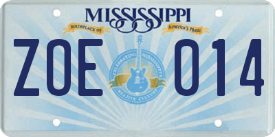 MS license plate ZOE014