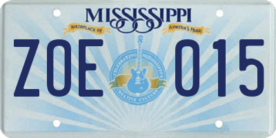 MS license plate ZOE015