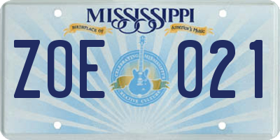 MS license plate ZOE021