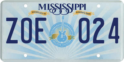 MS license plate ZOE024