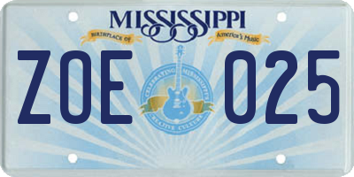 MS license plate ZOE025