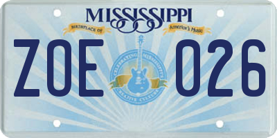 MS license plate ZOE026