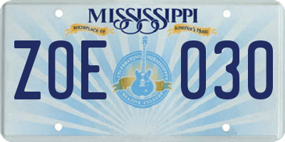 MS license plate ZOE030