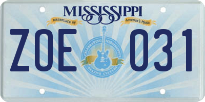 MS license plate ZOE031