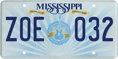 MS license plate ZOE032