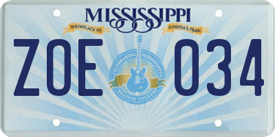 MS license plate ZOE034