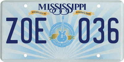MS license plate ZOE036
