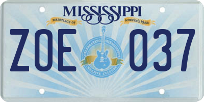 MS license plate ZOE037