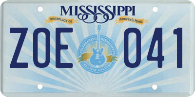 MS license plate ZOE041