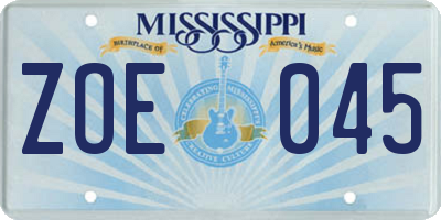 MS license plate ZOE045