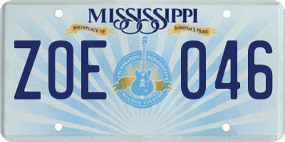 MS license plate ZOE046