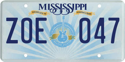MS license plate ZOE047