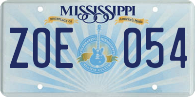 MS license plate ZOE054