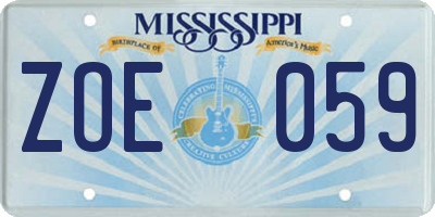 MS license plate ZOE059