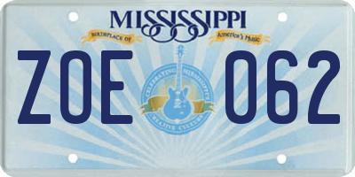 MS license plate ZOE062