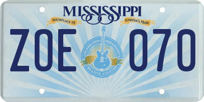 MS license plate ZOE070