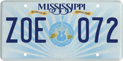 MS license plate ZOE072