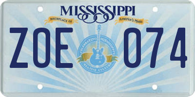 MS license plate ZOE074