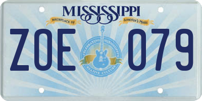 MS license plate ZOE079
