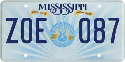 MS license plate ZOE087